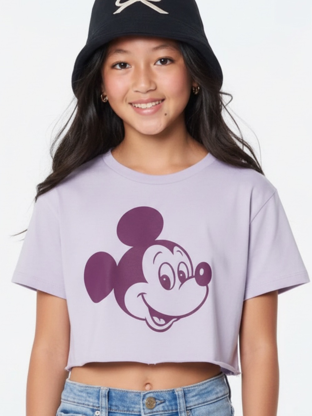Old Navy Disney Mickey Mouse Crop Top Lilac Lavender Graphic Tee Large 10-12